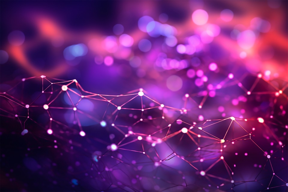Abstract network of connected points of light